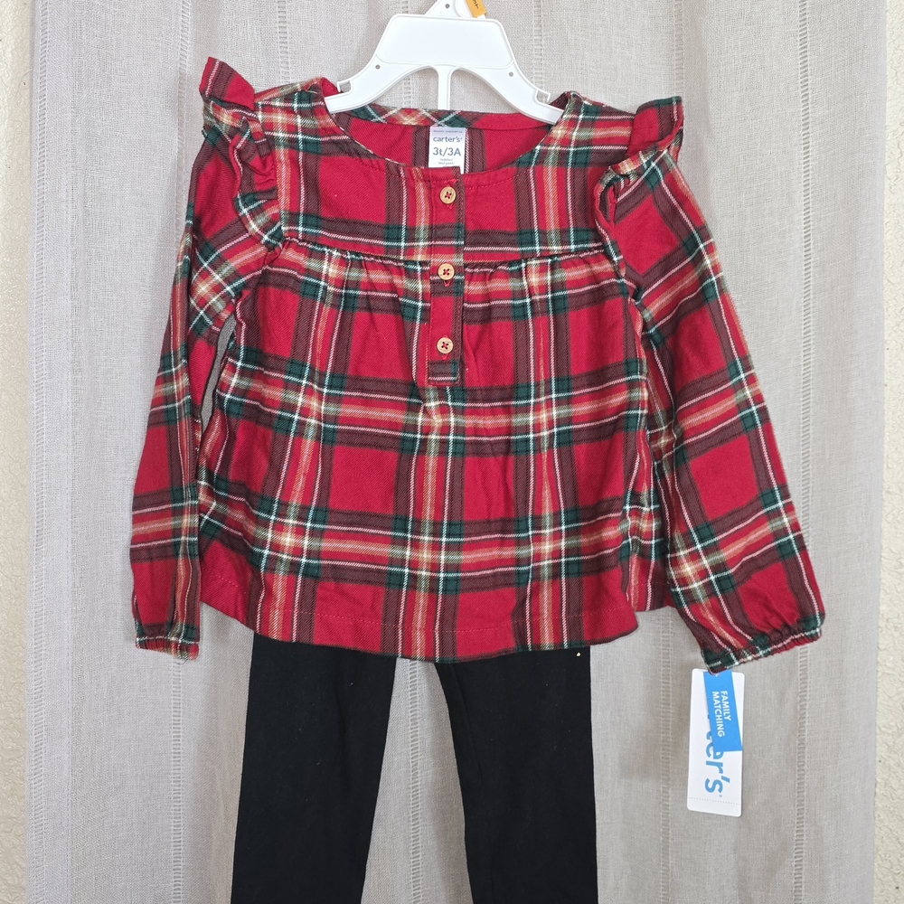 Carter's Red Plaid Top and Black Pants Set
